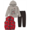 Kids Headquarters Little Boys Hooded Truck T-shirt Printed Puffer Vest and Twill Joggers 3 Piece Set