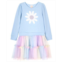 Pink & Violet Little Girls French Terry Drop Waist Flower Tutu Dress
