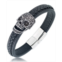 Andrew Charles by Andy Hilfiger Mens Ornamental Skull Leather Bracelet in Stainless Steel