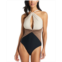 Beyond Control Womens Colorblocked High-Neck Keyhole Twist-Detail One-Piece Swimsuit