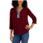 JM Collection Petite Sequined-Trimmed Y-Neck 3/4-Sleeve Top