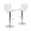 MERRICK LANE Set Of Two Swivel Bar Stools With Vertical Stitched Back And Adjustable Chrome Base With Footrest