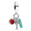 Pandora Sterling Silver NYC Apple Torch and Street Sign Triple Dangle Charm