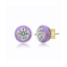 GiGiGirl Young Adults/Teens 14k Yellow Gold Plated with Cubic Zirconia Purple Enamel Round Halo Stud Earrings