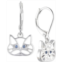 Pet Friends Jewelry Silver-Tone Blue Crystal Cat Drop Earrings