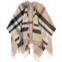 Womens Fraas Plaid Cape Sweater with Fringe-Trim