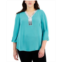 JM Collection Plus Size Sequined-Neck 3/4-Sleeve Top