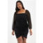 QUIZ Plus Size Mesh Long Sleeve Ruched Dress