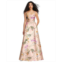 Alfred Sung Womens Boned Corset Closed-Back Floral Satin Gown with Full Skirt