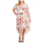 Robbie Bee Plus Size Floral Flutter-Sleeve Hankie-Hem Dress