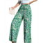 CUPSHE Womens Green and Pink Abstract Wide Leg Pants
