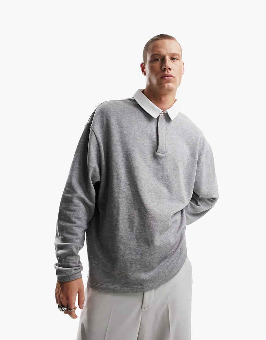 ASOS DESIGN oversized rugby polo sweatshirt in gray heather