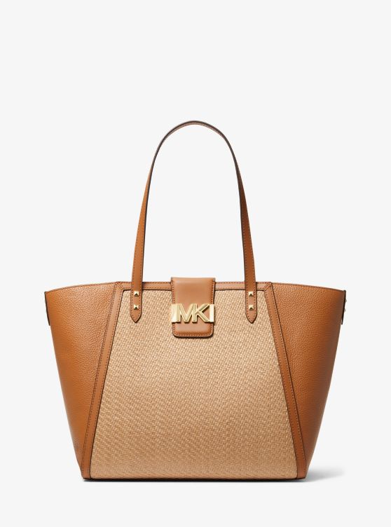 Michael Michael Kors Karlie Large Straw and Pebbled Leather Tote Bag