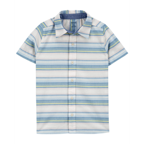 Carters Blue Kid Baja Stripe Button-Front Short Sleeve Shirt