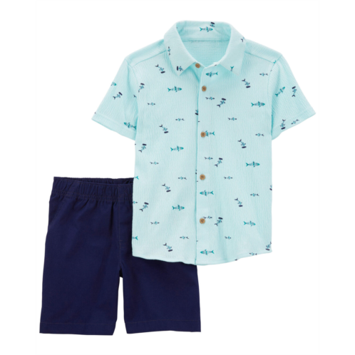 Carters Blue Toddler 2-Piece Fish Button-Front Shirt & Short Set