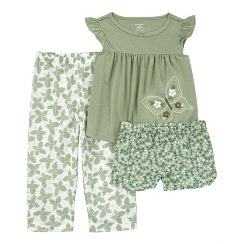 Carters Green Toddler 3-Piece Butterfly Loose Fit Pajamas