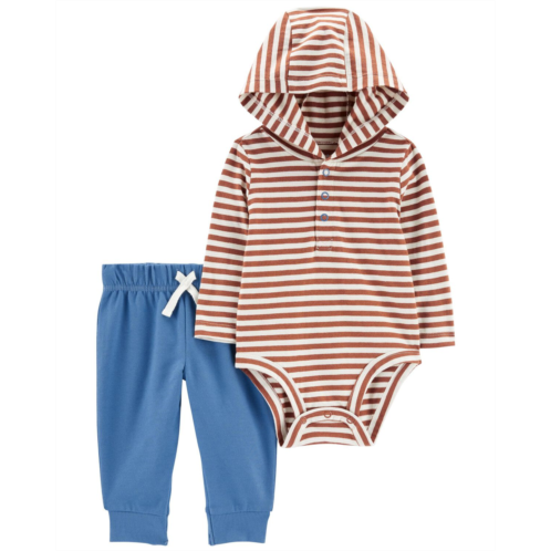 Carters Brown/Blue Baby 2-Piece Hooded Bodysuit Pant Set