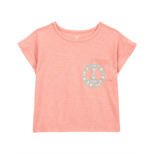 Carters Coral Kid Peace Sign Pocket Tee
