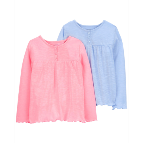 Carters Pink, Blue Kid 2-Pack Long-Sleeve Henley Pajama Sleep Tees