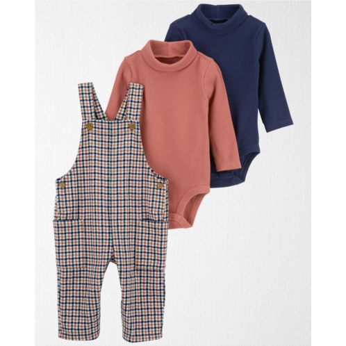 Carters Multi Baby Organic Cotton 2-Pack Mock Neck Rib Bodysuits & Flannel Overalls Set