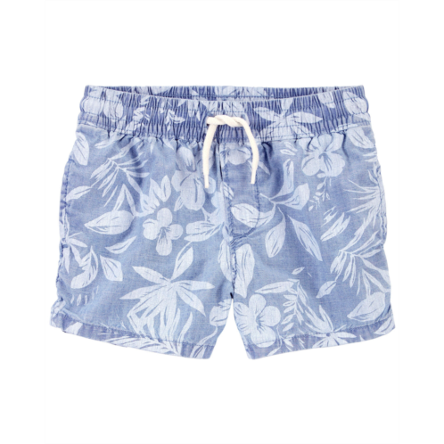 Carters Blue Toddler Tropical Print Chambray Drawstring Shorts
