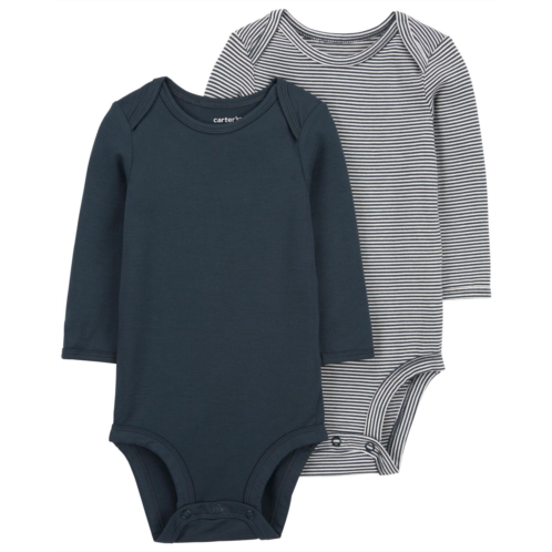 Carters Navy Baby 2-Pack PurelySoft Long-Sleeve Bodysuits