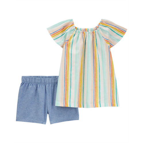 Carters Multi Kid 2-Piece Striped Top & Chambray Short Set