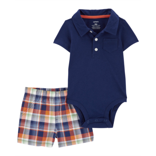 Carters Multi Baby 2-Piece Polo Bodysuit & Plaid Short Set