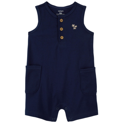Carters Navy Baby Palm Tree Cotton Romper