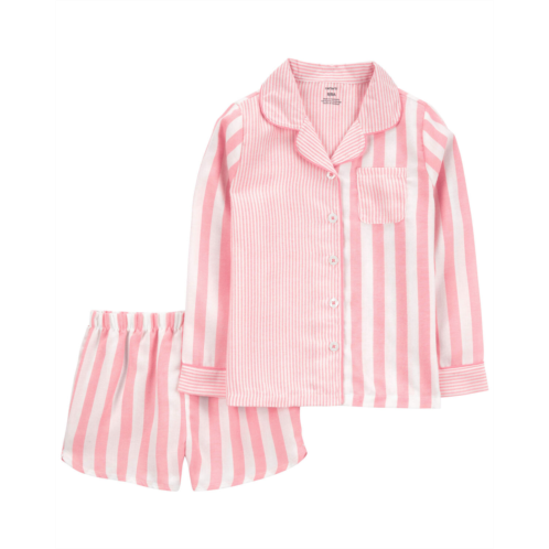 Carters Pink/White Kid 2-Piece Striped Woven Coat-Style Pajamas