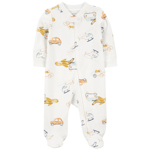Carters White Baby Vehicles 2-Way Zip Cotton Sleep & Play Pajamas
