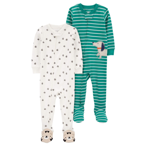 Carters Green/Ivory Baby 2-Pack 100% Snug Fit Cotton 1-Piece Footie Pajamas