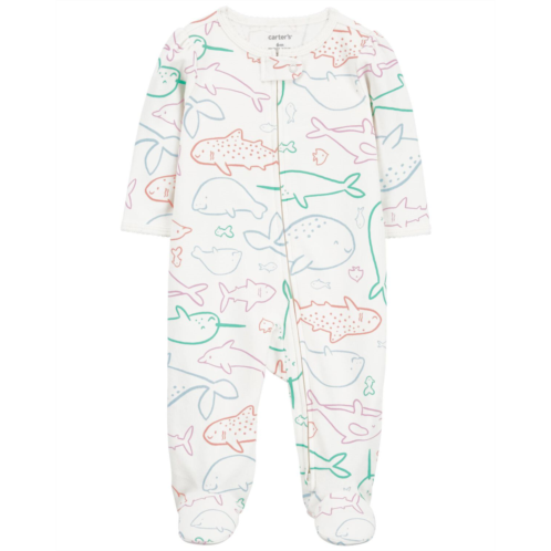 Carters Ivory Baby Whale Zip-Up Sleep & Play Pajamas