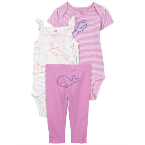 Carters Purple/White Baby 3-Piece Whale Little Character Set
