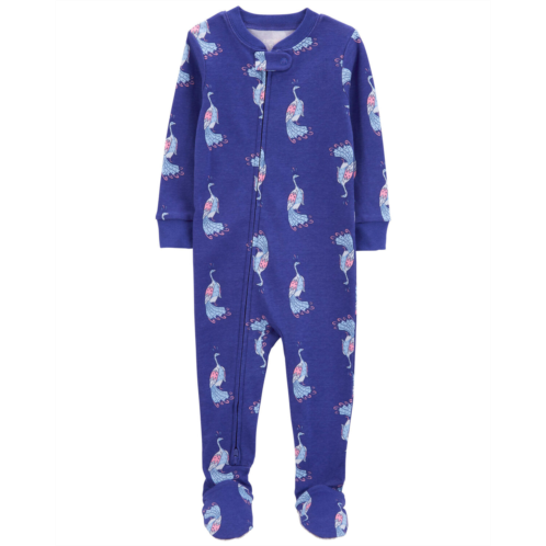 Carters Blue Toddler 1-Piece Peacock 100% Snug Fit Cotton Footie Pajamas