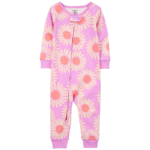 Carters Pink Toddler 1-Piece Daisy 100% Snug Fit Cotton Footless PJs