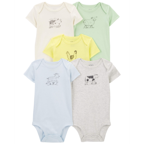 Carters Multi Baby 5-Pack Farm Animals Bodysuits