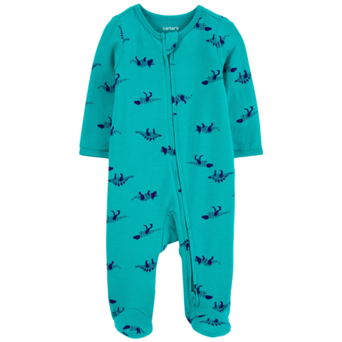 Carters Blue Baby Dinosaur Print Zip-Up PurelySoft Sleep & Play Pajamas