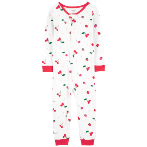 Carters White/Red Toddler 1-Piece Cherry Print 100% Snug Fit Cotton Footless Pajamas