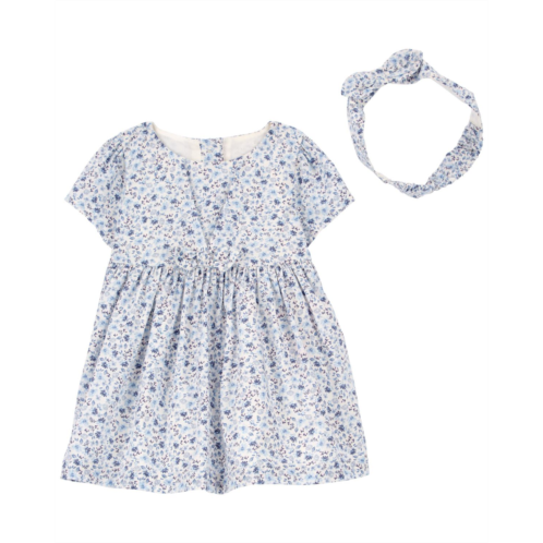 Carters Floral Print Baby 2-Piece Dress and Headwrap Set