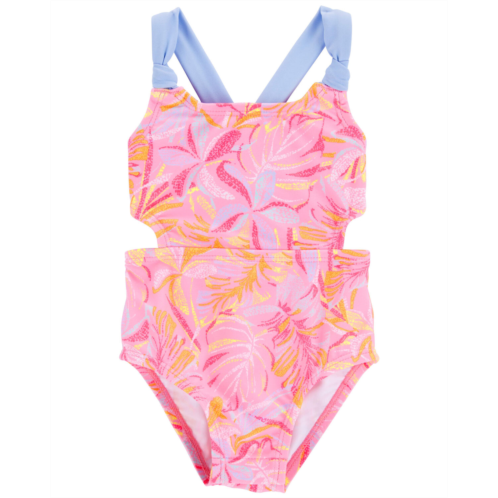 Carters Pink Baby Palm Print 1-Piece Cut-Out Swimsuit