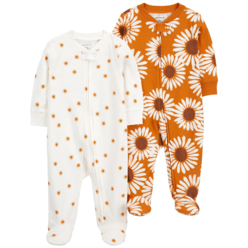 Carters Yellow Baby 2-Pack Sunflower Zip-Up Cotton Sleep & Play Pajamas