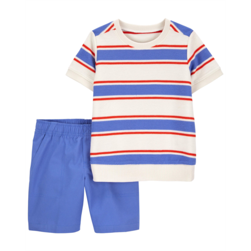 Carters Blue Baby 2-Piece Striped Tee & Canvas Shorts Set
