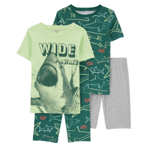 Carters Green Kid 4-Piece Shark-Print Pajamas Set