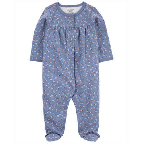 Carters Blue Baby Floral Snap-Up Cotton Sleep & Play