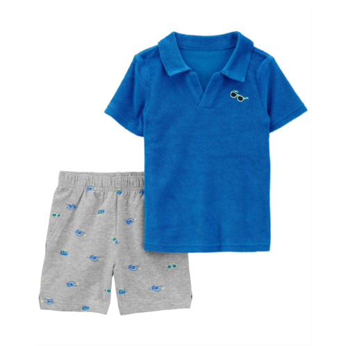 Carters Blue/Grey Baby 2-Piece Polo Shirt & Short Set