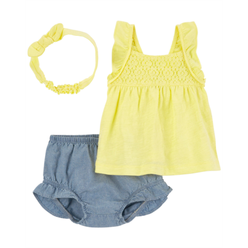 Carters Yellow/Chambray Baby 3-Piece Chambray Diaper Cover Set