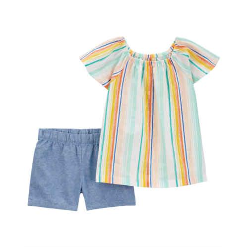 Carters Multi Toddler 2-Piece Striped Top & Chambray Short Set