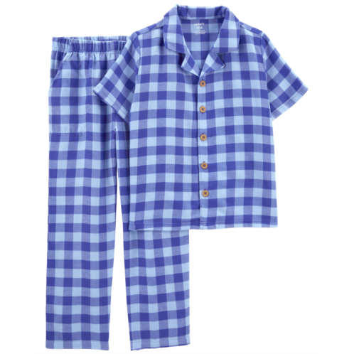 Carters Blue Kid 2-Piece Gingham Coat Style Pajamas