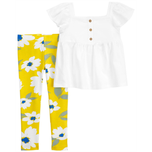 Carters Yellow/White Baby 2-Piece Eyelet Top & Floral Legging Set
